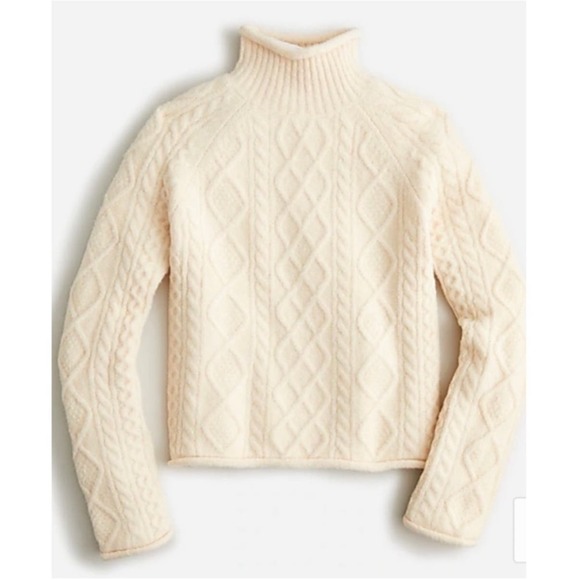 J. Crew Sweaters - J. Crew Cable Knit Roll Neck Sweater Merino Wool Alpaca Blend Turtleneck Cream